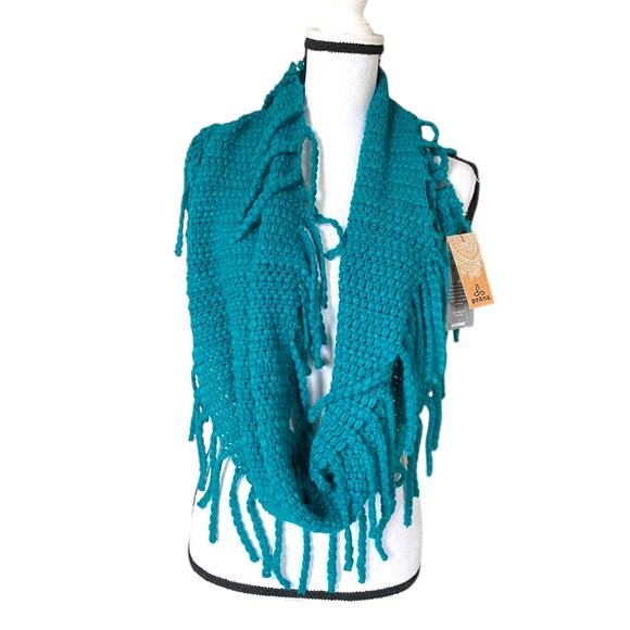NWT PrAna Jane Fringe Trim Infinity Scarf Teal Blue Chinky Knit Neck Warmer - Picture 3 of 12